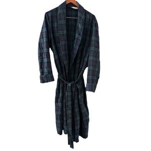 Viyella Pure Wool for Bill Blass Robe Men's Medium Blackwatch Plaid Vintage Read